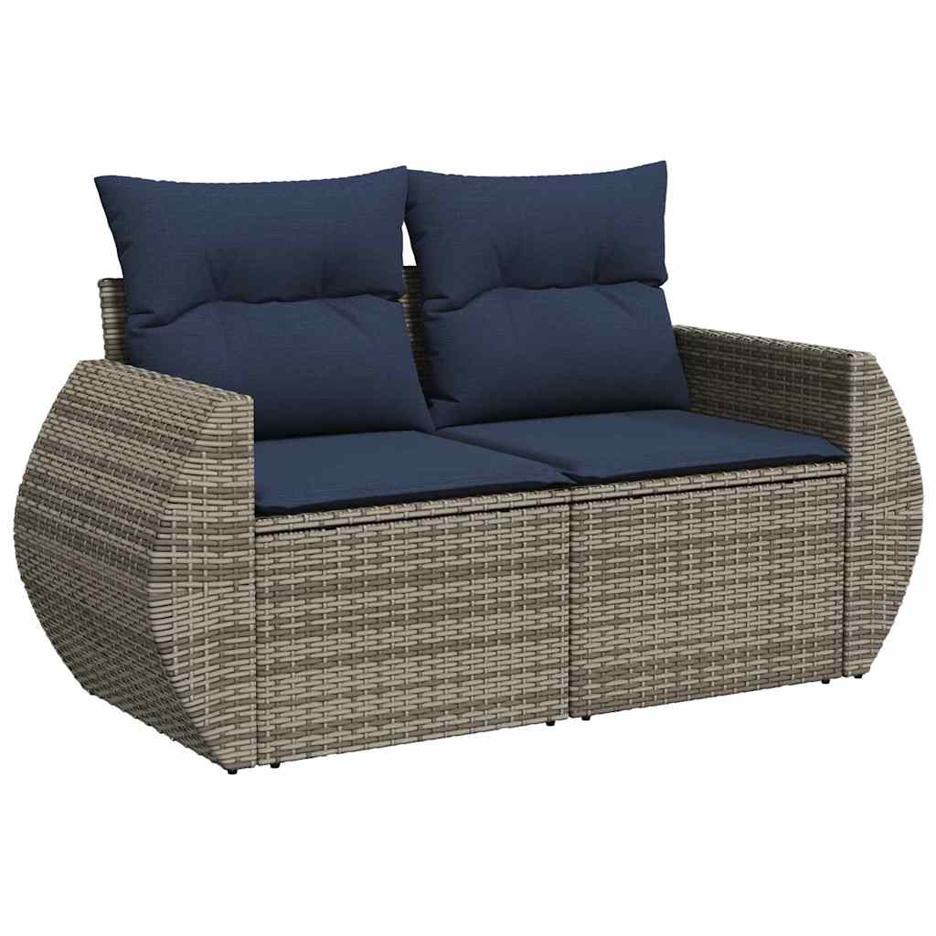11-tlg. Garten-Sofagarnitur mit Kissen Grau Poly Rattan Akazie